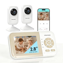 Load image into Gallery viewer, ebemate Video Baby Monitor with 2 Cameras |1200FT Range | Real-Time Temp &amp; Feeding Alerts | No-Glow Night Vision | 2-Way Talk Audio | Baby Camera Monitor with 2.8" LCD Screen, WHITE_1
