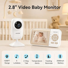 Load image into Gallery viewer, ebemate Video Baby Monitor with 2 Cameras |1200FT Range | Real-Time Temp &amp; Feeding Alerts | No-Glow Night Vision | 2-Way Talk Audio | Baby Camera Monitor with 2.8" LCD Screen, WHITE_3730

