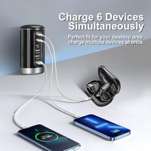 Load image into Gallery viewer, EGK USB Tower Fast Charging Station 6-Port 150W - Compact, Space-Saving Design with Multiple USB-C Ports for All Series iPhone Galaxy Note Pixel iPad Multiple Devices, Black_127
