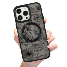 Load image into Gallery viewer, Eiyikof Compatible with iPhone 15 Pro Max Magnetic Matte Translucent Case [Luxury Shockproof MagSafe Case] [Cute Flower Pattern Hard Back Cover] iPhone 15 Pro Max Case for Women Girls-Black A Floral, BlackA_1
