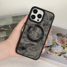 Load image into Gallery viewer, Eiyikof Compatible with iPhone 15 Pro Max Magnetic Matte Translucent Case [Luxury Shockproof MagSafe Case] [Cute Flower Pattern Hard Back Cover] iPhone 15 Pro Max Case for Women Girls-Black A Floral, BlackA_165
