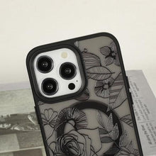 Load image into Gallery viewer, Eiyikof Compatible with iPhone 15 Pro Max Magnetic Matte Translucent Case [Luxury Shockproof MagSafe Case] [Cute Flower Pattern Hard Back Cover] iPhone 15 Pro Max Case for Women Girls-Black A Floral, BlackA_167
