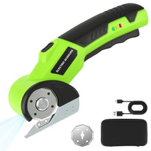 Load image into Gallery viewer, Electric Cardboard Cutter, 4V Cordless Electric Scissors with 2000mAh Battery &amp; LED Light, Rotary Box Cutter Tool with Safety Lock &amp; Replacement Blade for Cardboard &amp; Fabric, Green_1

