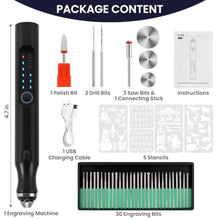 Load image into Gallery viewer, Electric Engraving Pen with 37 Bits, USB Rechargeable Cordless Etching Engraving Tool, Portable DIY Rotary Engraver for Jewelry Wood Glass Stone Carving (Black)_2471
