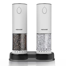 Load image into Gallery viewer, Electric Salt and Pepper Grinder Set, Rechargeable with LED Lights, Stainless Steel Automatic Pepper &amp; Salt Mill, Adjustable Coarseness, Large Capacity, White_1
