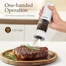 Load image into Gallery viewer, Electric Salt and Pepper Grinder Set, Rechargeable with LED Lights, Stainless Steel Automatic Pepper &amp; Salt Mill, Adjustable Coarseness, Large Capacity, White_5668

