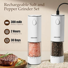 Load image into Gallery viewer, Electric Salt and Pepper Grinder Set, Rechargeable with LED Lights, Stainless Steel Automatic Pepper &amp; Salt Mill, Adjustable Coarseness, Large Capacity, White_5669
