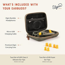 Load image into Gallery viewer, Elgin Rumble Bluetooth Earplug Earbuds, 27 dB Noise Reduction Wireless Headphones with Noise Cancelling Mic, 20 Hour Battery Life, IP67 Waterproof, OSHA Compliant Hearing Protection for Work, GrayGreen_5779

