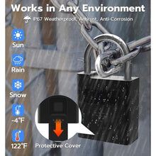Load image into Gallery viewer, eLinkSmart Fingerprint Padlock with Key Backup, Heavy Duty Weatherproof Bluetooth Biometric Keyless Electronic Digital Smart Pad Lock for Gate Outdoor Fence Storage Locker Pool Shed_109
