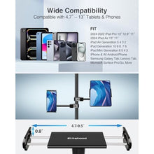 Load image into Gallery viewer, elitehood Aluminum iPad Holder for Mic Stand, Side Mount iPad Music Stand Holder for Microphone, 360 Swivel Tilt Adjustable Mic Tablet Mount for 4-13in iPhone, Cell Phones and Tablets, Black_8214
