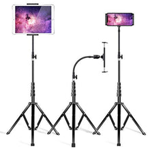 Load image into Gallery viewer, elitehood Metal iPad Tripod Stand &amp; Adjustable 72 Gooseneck Tablet Floor Holder, Heavy Duty Aluminum iPad Floor Stand for Pro 12.9 11, Mini, Air, iPhone and 4.7-12.9" Tablets Cell Phones, Black_1
