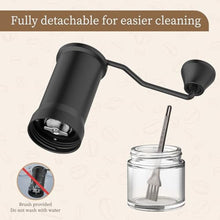 Load image into Gallery viewer, ELMWAY Manual Coffee Grinder, Stainless Steel Conical Burr Hand Mill with Glass Jar, Adjustable Settings, Portable Coffee Bean Grinder for Espresso, Pour Over, French Press, Black_5255
