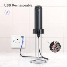 Load image into Gallery viewer, ELMWAY Rechargeable Milk Frother Handheld, Electric Coffee Frother Wand with Charging Stand &amp; Wall Mount, Handheld Drink Mixer &amp; Foam Maker for Coffee, Latte, Cappuccino, Matcha, Protein Powder, Black_5270
