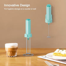 Load image into Gallery viewer, ELMWAY Rechargeable Milk Frother Handheld, Electric Coffee Frother Wand with Charging Stand &amp; Wall Mount, Handheld Drink Mixer &amp; Foam Maker for Coffee, Latte, Cappuccino, Matcha, Protein Powder, Green_5209
