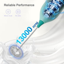 Load image into Gallery viewer, ELMWAY Rechargeable Milk Frother Handheld, Electric Coffee Frother Wand with Charging Stand &amp; Wall Mount, Handheld Drink Mixer &amp; Foam Maker for Coffee, Latte, Cappuccino, Matcha, Protein Powder, Green_5211
