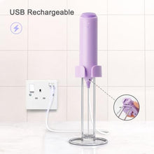 Load image into Gallery viewer, ELMWAY Rechargeable Milk Frother Handheld, Electric Coffee Frother Wand with Charging Stand &amp; Wall Mount, Handheld Drink Mixer &amp; Foam Maker for Coffee, Latte, Matcha, Protein Powder, Purple_5223
