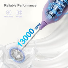 Load image into Gallery viewer, ELMWAY Rechargeable Milk Frother Handheld, Electric Coffee Frother Wand with Charging Stand &amp; Wall Mount, Handheld Drink Mixer &amp; Foam Maker for Coffee, Latte, Matcha, Protein Powder, Purple_5224
