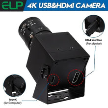 Load image into Gallery viewer, ELP 4K HDMI USB Camera - 2.8-12mm 4X Zoom Webcam With Manual Adjustment for Computer, TV, Projector, Monitor, black_2012
