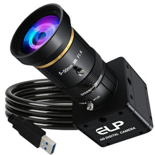 Load image into Gallery viewer, ELP High Speed Global Shutter USB3.0 Zoom Camera, 720P/200fps, 1200P/120fps, USB3.0/2.0 Manual Focus Lightburn Cameras for Windows, Linux, Mac, Pi, Fast Frame 5-50mm 10X Zoom AR0234 Webcam for Laptop, Black_1
