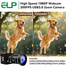 Load image into Gallery viewer, ELP High Speed Global Shutter USB3.0 Zoom Camera, 720P/200fps, 1200P/120fps, USB3.0/2.0 Manual Focus Lightburn Cameras for Windows, Linux, Mac, Pi, Fast Frame 5-50mm 10X Zoom AR0234 Webcam for Laptop, Black_755
