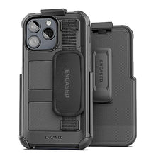 Load image into Gallery viewer, Encased Rugged Hand Strap Case Designed for iPhone 15 Pro Max Case with Belt Clip Phone Holster, Heavy Duty Military-Grade Protection [Falcon Armor], Black_1
