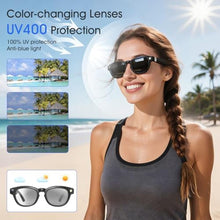 Load image into Gallery viewer, EpochTec Glossy Finish AI Smart Glasses with Camera 8MP 4K 1200P Video Recording, 0.1s Real-Time Translation Glasses, UV400 &amp; Anti-Blue Light,Bluetooth Glasses for Men Women(Color-Changing lense), Black_1089
