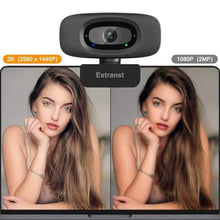 Load image into Gallery viewer, Estranst 2K Quad HD Webcam with Privacy Cover &amp; Noise-Canceling Microphone &amp; USB C Adapter, Video Web Streaming Camera for PC Computer Desktop Laptop Mac Zoom Teams &amp;More, 2pcs Cable Organizer, Black_272
