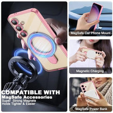 Load image into Gallery viewer, ETPESOK Compatible with Samsung Galaxy S25 Case with Magnetic Ring Stand [Compatible with Mag-Safe] [Full Camera Lens Protector] Plating Clear Phone Case for Galaxy S25 6.2", Pink_3559
