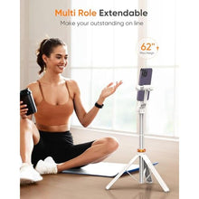 Load image into Gallery viewer, EUCOS 62" Tripod for iPhone, Sturdy Selfie Stick Tripod with Remote &amp; Lightweight Phone Stand, Solidest Portable Cell Phone Tripod, Compatible iPhone Pro Max/Android [White], MineralWhite_1284
