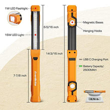 Load image into Gallery viewer, EverBrite 1000LM LED Work Light, Rechargeable Work Light for Mechanics with Dual Magnetic Bases&amp;Hanging Hooks, 4 Lighting Modes, USB C Cable, for Car Repairing, Working, and Hurricane, Pack of 1, Orange_7880
