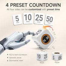 Load image into Gallery viewer, Exlliy Rotating Productivity Timer 5, 25, 10, 50 Minutes Preset, Desk Cube w/Gravity Sensor for ADHD, Mute Functions, Ideal for Work, Study, Kitchen, Back to School (1, White)_5224
