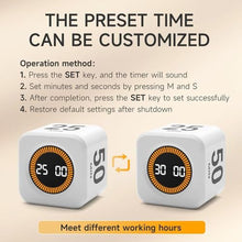 Load image into Gallery viewer, Exlliy Rotating Productivity Timer 5, 25, 10, 50 Minutes Preset, Desk Cube w/Gravity Sensor for ADHD, Mute Functions, Ideal for Work, Study, Kitchen, Back to School (1, White)_5227
