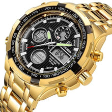 Load image into Gallery viewer, FAMVNTN Luxury Men Watches with Stainless Steel Analog Digital Watches for Men Male Outdoor Sport Waterproof Big Wristwatch, Gold_3611
