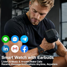 Load image into Gallery viewer, FANCHENGZI Smart Watch with Earbuds for Men, 2.01" HD Screen Military Watch, Answer/Make Calls, Sports Fitness Trackers with Heart Rate, Blood Oxygen, Sleep Monitor, Perfect for Men Dad Husband, Black_4023
