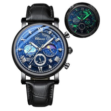 Load image into Gallery viewer, FANMIS Men's Classic Multifunctional Military Sports Analog Watch Business Dress Waterproof Luminous Chronograph Starry Sky Moon Phase Leather Wristwatch (Black)_1
