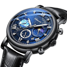 Load image into Gallery viewer, FANMIS Men's Classic Multifunctional Military Sports Analog Watch Business Dress Waterproof Luminous Chronograph Starry Sky Moon Phase Leather Wristwatch (Black)_72
