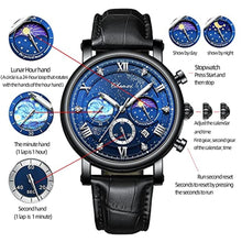 Load image into Gallery viewer, FANMIS Men's Classic Multifunctional Military Sports Analog Watch Business Dress Waterproof Luminous Chronograph Starry Sky Moon Phase Leather Wristwatch (Black)_75
