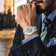 Load image into Gallery viewer, FANMIS Mens Skeleton Watches Luxury Automatic Watch with Stainless Steel Bracelet Wrist Watch (Silver Gold), SilverGold_8626

