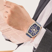 Load image into Gallery viewer, FANMIS Mens Skull Big Face Watches Rectangle Punk Diamond Dial Leather Strap Calendar Quartz Sports Wrist Watch (Rose Blue)_969
