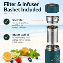 Load image into Gallery viewer, Farasi Tea Infuser for Loose Leaf Tea Smart Water Bottle with Temperature Display, Stainless Steel Insulated Coffee and Fruit Tea Infuser Bottle - Green Floral Travel Tea Mugs 15 oz_370
