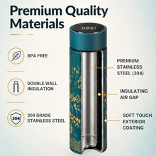 Load image into Gallery viewer, Farasi Tea Infuser for Loose Leaf Tea Smart Water Bottle with Temperature Display, Stainless Steel Insulated Coffee and Fruit Tea Infuser Bottle - Green Floral Travel Tea Mugs 15 oz_371
