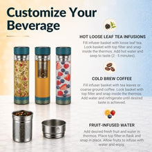 Load image into Gallery viewer, Farasi Tea Infuser for Loose Leaf Tea Smart Water Bottle with Temperature Display, Stainless Steel Insulated Coffee and Fruit Tea Infuser Bottle - Green Floral Travel Tea Mugs 15 oz_373

