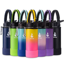 Load image into Gallery viewer, Farsea Insulated Water Bottle With Paracord Handle, Protective Boot and 2 Lids (Straw Lid &amp; Spout Lid), Stainless Steel Water Bottle Wide Mouth, Double Wall Sweat-Proof BPA-Free, 18 oz, Nectarine_1
