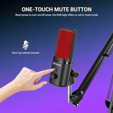 Load image into Gallery viewer, FDUCE Gaming USB Microphone, RGB Condenser mic with Mute, Gain, Monitoring, Boom Arm for Streaming, Podcast, Twitch, YouTube, PC, Computer, PS5, (M160+)_4887
