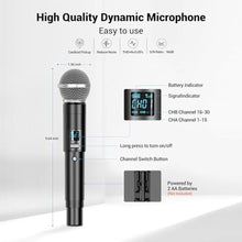 Load image into Gallery viewer, FDUCE Wireless Microphones,Cordless Dual Handheld Dynamic Karaoke Mic System for Karaoke,Party,Wedding,Outdoor Events,2x15 UHF Adjustable Channels,200ft, Gray_4720
