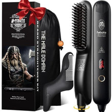 Load image into Gallery viewer, FEBOTE Beard Straightener Brush for Men, Heated Beard Straightening Comb with LCD, 5 Temperature Settings, Anti-scald, Ionic Hair Straightener Beard Kit, Mens Grooming Gifts, Beard Shaper &amp; Travel Bag, Black_1
