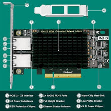 Load image into Gallery viewer, FebSmart PCIE X8 Interface to 2X 10Gbps RJ45 Ports Network Adapter, Intel X540-AT2 Ethernet Controller, 2X 10GbE RJ45 Interface PCIE NIC Card, PCI Express 10GbE Converged Network Adapter (X540T2), Green_8765

