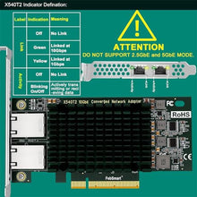 Load image into Gallery viewer, FebSmart PCIE X8 Interface to 2X 10Gbps RJ45 Ports Network Adapter, Intel X540-AT2 Ethernet Controller, 2X 10GbE RJ45 Interface PCIE NIC Card, PCI Express 10GbE Converged Network Adapter (X540T2), Green_8766
