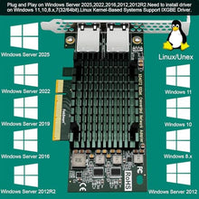 Load image into Gallery viewer, FebSmart PCIE X8 Interface to 2X 10Gbps RJ45 Ports Network Adapter, Intel X540-AT2 Ethernet Controller, 2X 10GbE RJ45 Interface PCIE NIC Card, PCI Express 10GbE Converged Network Adapter (X540T2), Green_8767
