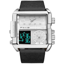 Load image into Gallery viewer, FEICE Wathes for Men Digital LED Analog Quartz Wristwatch Business Mens Watch Multifunction Square Chronograph 24H Calendar Leather Band Unique FK030 Black_1
